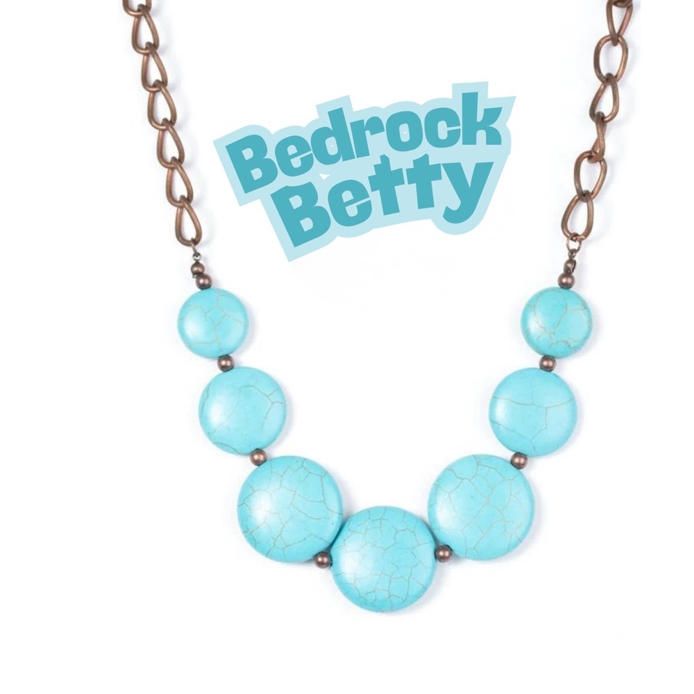 Paparazzi Bedrock Betty Aqua & Brass Necklace